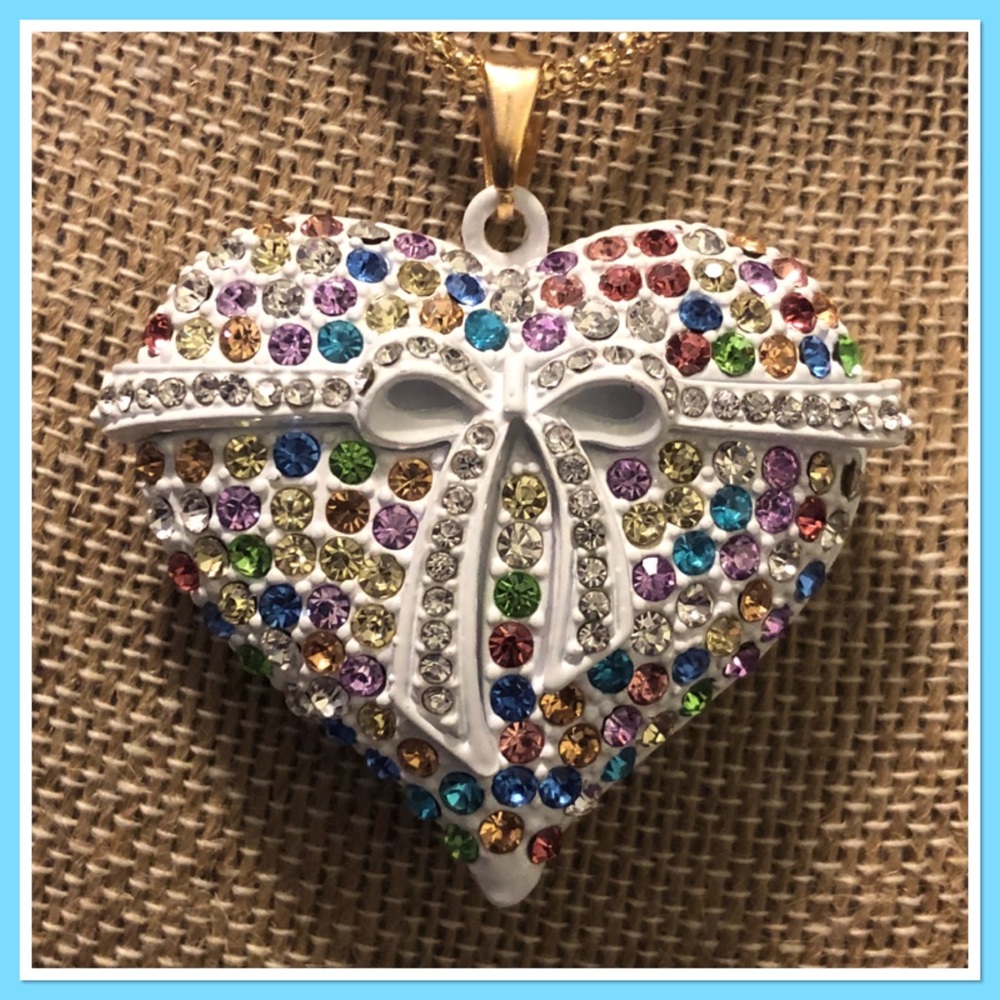 Multicolored Rhinestone Heart Necklace ❤️💜💙